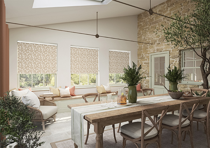 Leaf Motif, Tan - Twist&Fit Roller Blind - Image 7